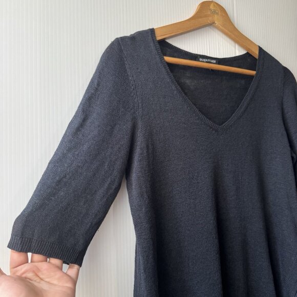 Eileen Fisher Tunic Sz XS Linen Silk Blend V Neck Half Sleeve Asymmetrical Hem - Picture 5 of 16